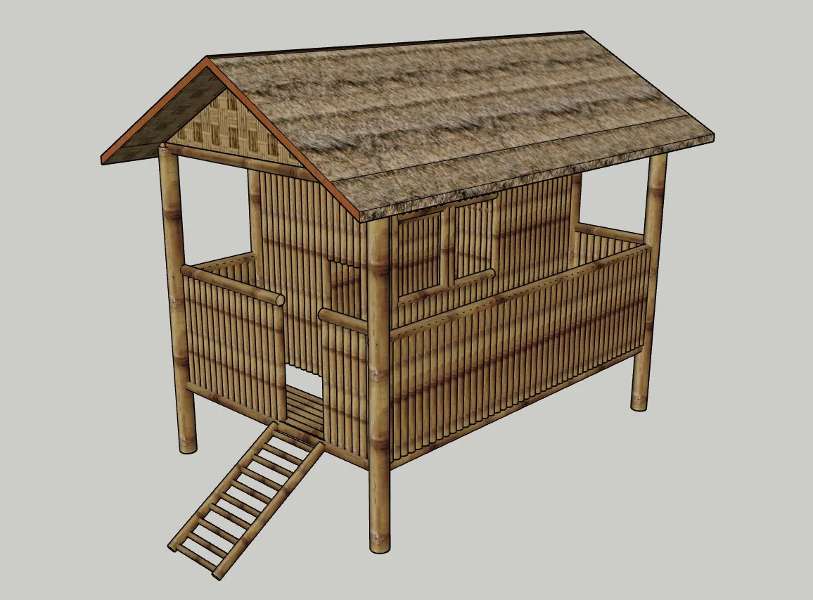 小型高脚茅草竹屋SU模型 SU模型免费下载_sketchup模型