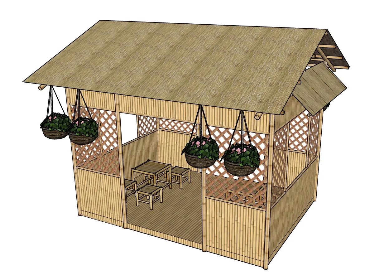 竹编吊篮竹屋茶亭SU模型 SU模型免费下载_sketchup模型