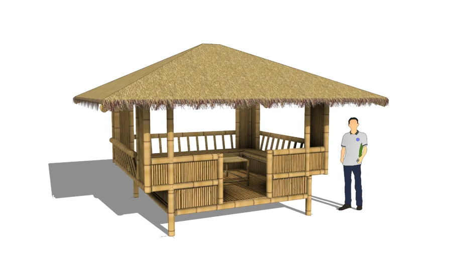 四角茅草竹亭休闲亭竹屋SU模型 SU模型免费下载_sketchup模型