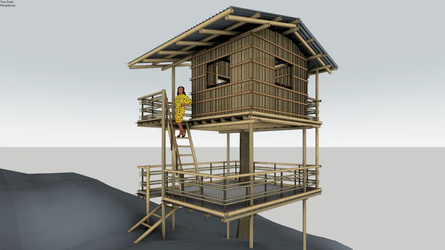 双层树屋竹屋SU模型 SU模型免费下载_sketchup模型