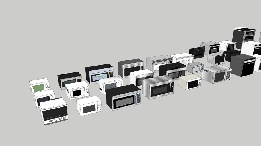 家用微波炉组合SU模型 SU模型免费下载_sketchup模型