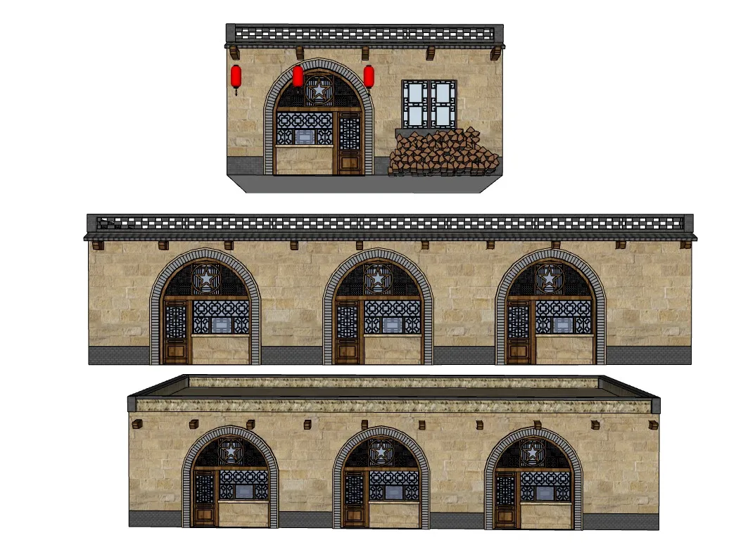 陕北窑洞民居建筑SU模型 SU模型免费下载_sketchup模型