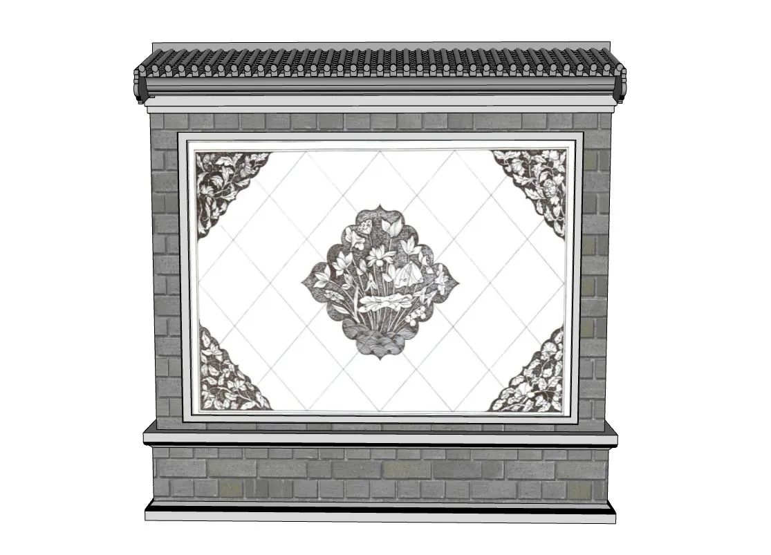 中式照壁影壁墙SU模型 SU模型免费下载_sketchup模型