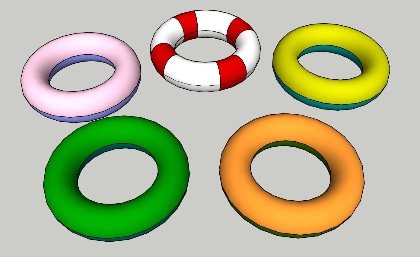 五款充气游泳圈组合SU模型 SU模型免费下载_sketchup模型