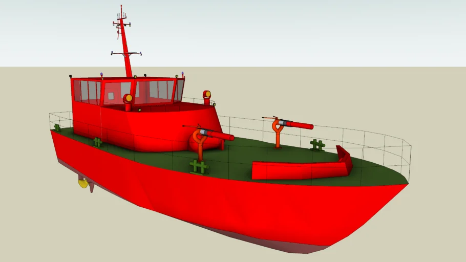 红色救援消防船SU模型 SU模型免费下载_sketchup模型