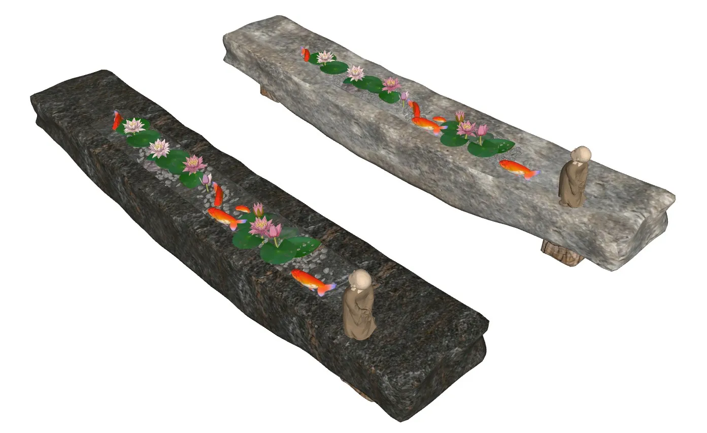 禅意石槽流水景观SU模型 SU模型免费下载_sketchup模型