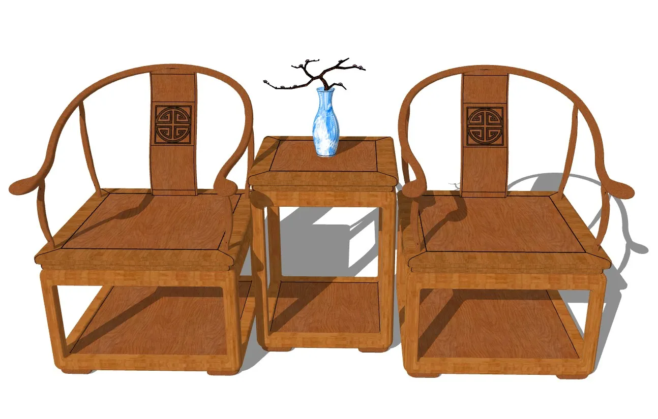 新中式圈椅茶几组合SU模型 SU模型免费下载_sketchup模型