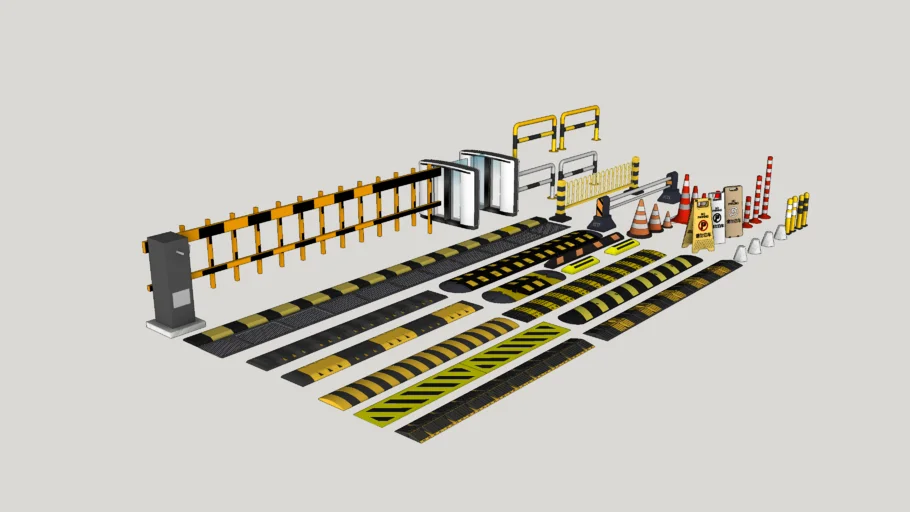 双杆道闸及减速带SU模型 SU模型免费下载_sketchup模型