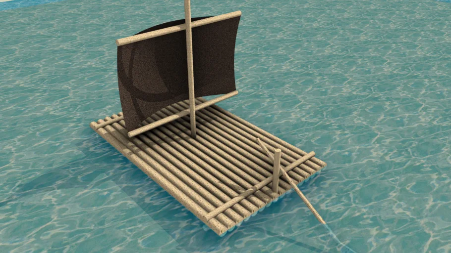 古风竹筏帆船SU模型 SU模型免费下载_sketchup模型