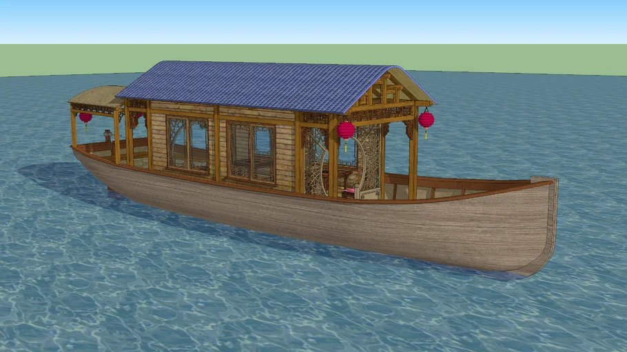 中式画舫乌篷船SU模型 SU模型免费下载_sketchup模型