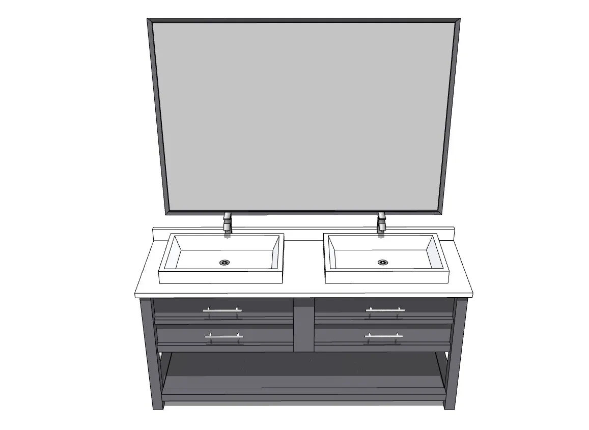 双浴室柜台盆卫生间柜子镜子SU模型 SU模型免费下载_sketchup模型