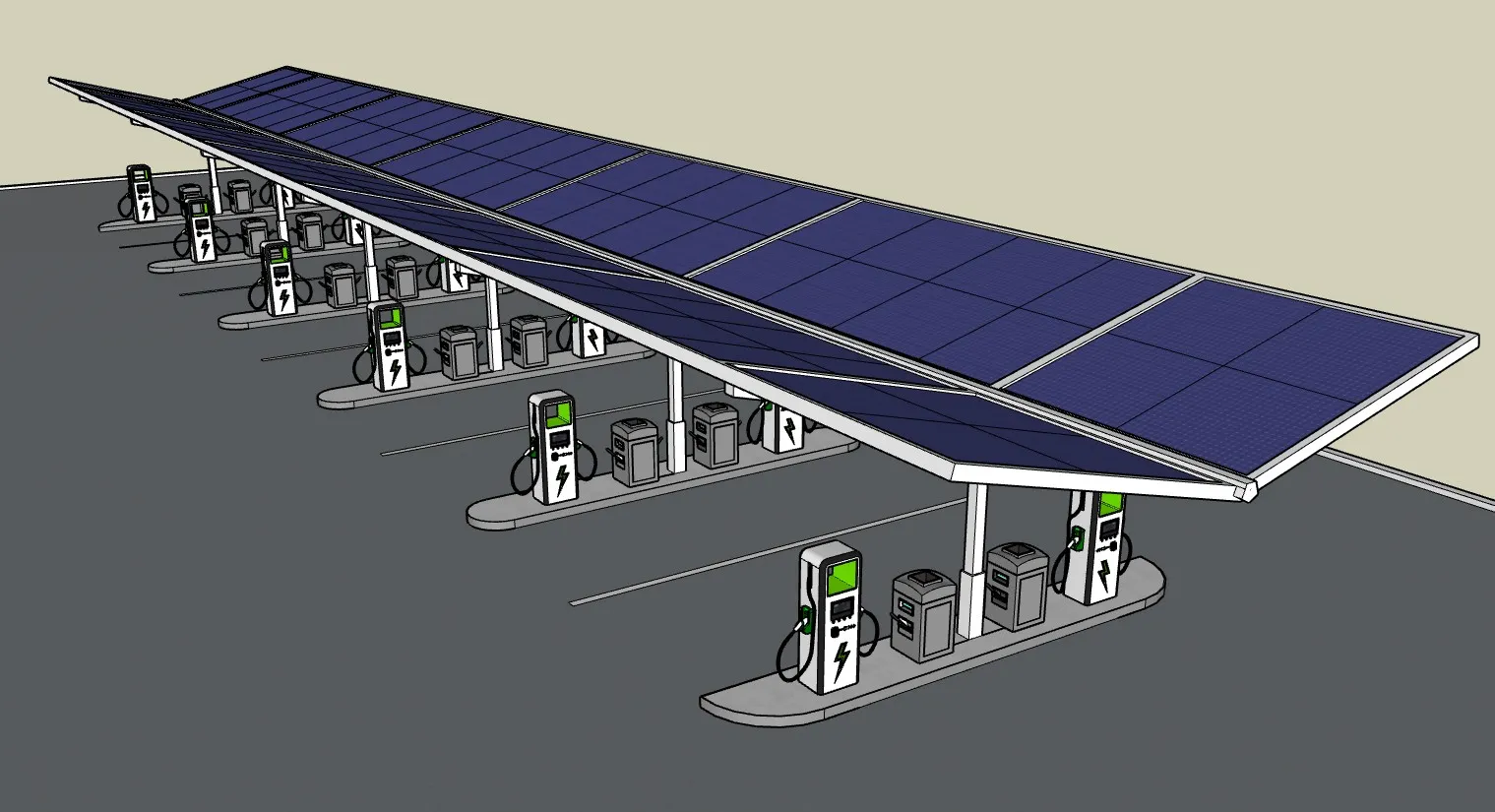 新能源光储充充电站带充电桩SU模型 SU模型免费下载_sketchup模型