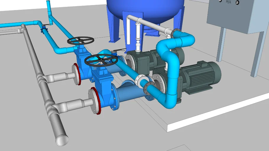 工业增压泵水泵机组SU模型 SU模型免费下载_sketchup模型