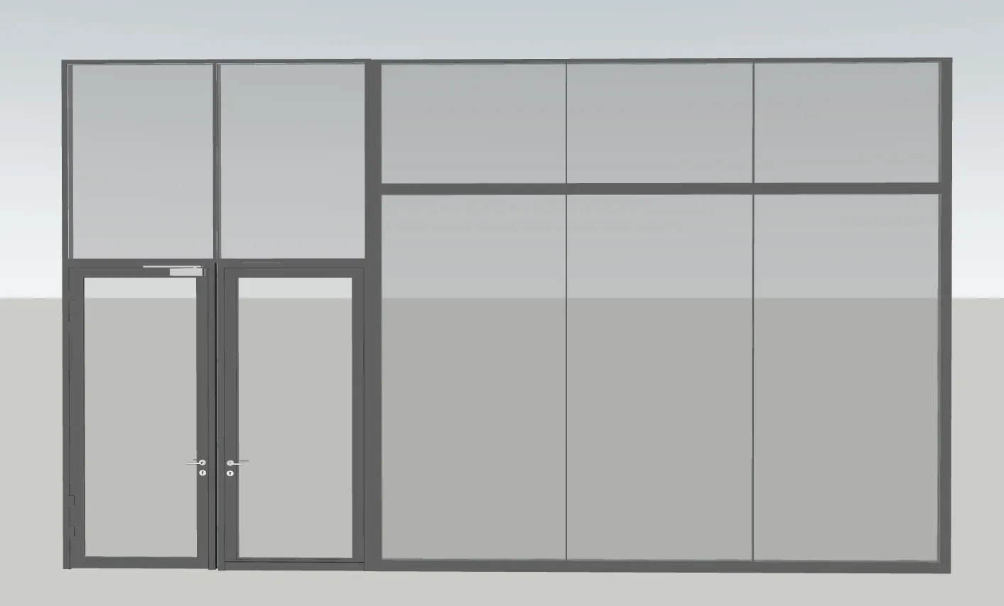 大块玻璃门窗落地窗闭门器门把手SU模型 SU模型免费下载_sketchup模型