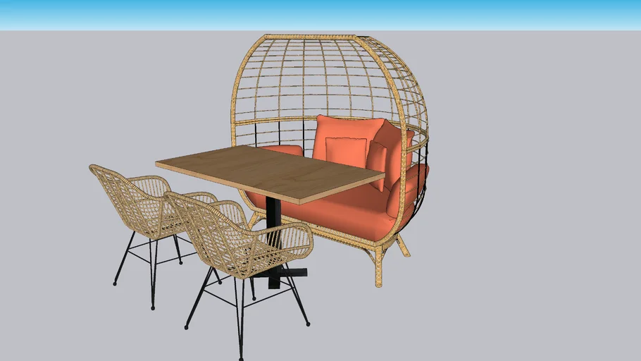 藤编休闲桌椅组合SU模型 SU模型免费下载_sketchup模型