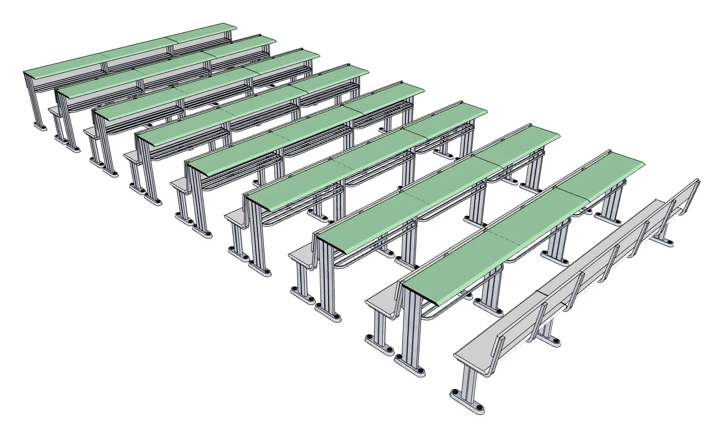 学校课桌椅连体桌椅SU模型 SU模型免费下载_sketchup模型