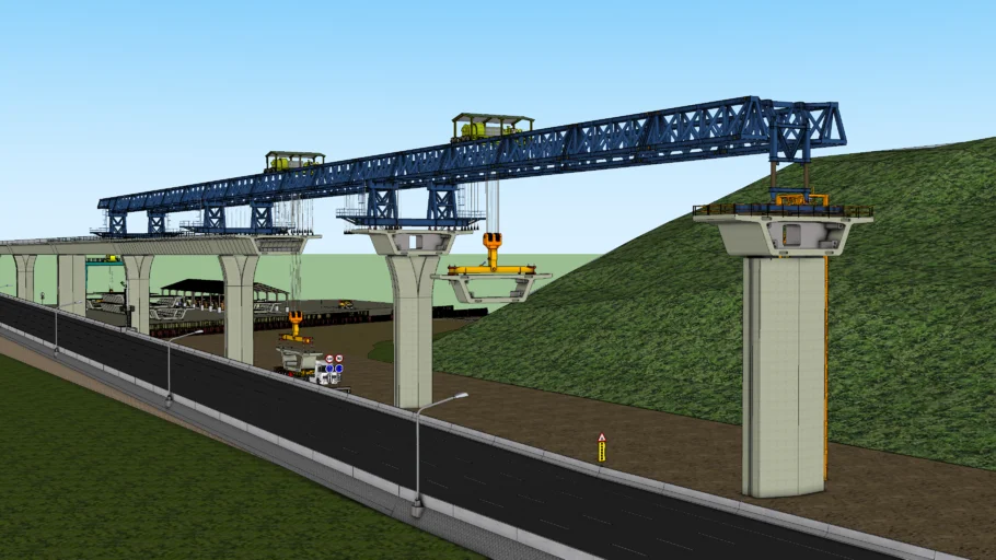 架桥机施工场景SU模型 SU模型免费下载_sketchup模型