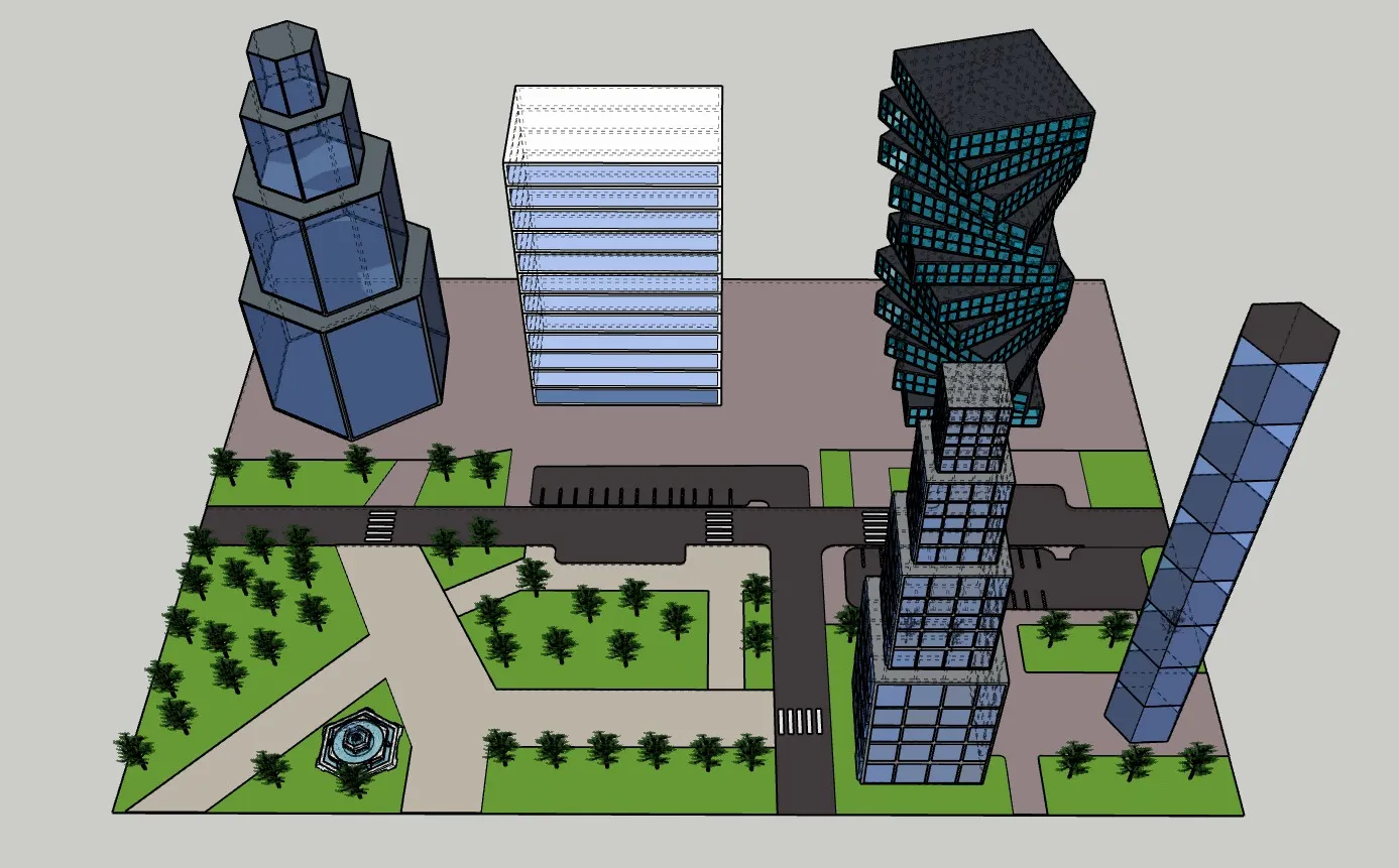 城市建筑大厦SU模型 SU模型免费下载_sketchup模型