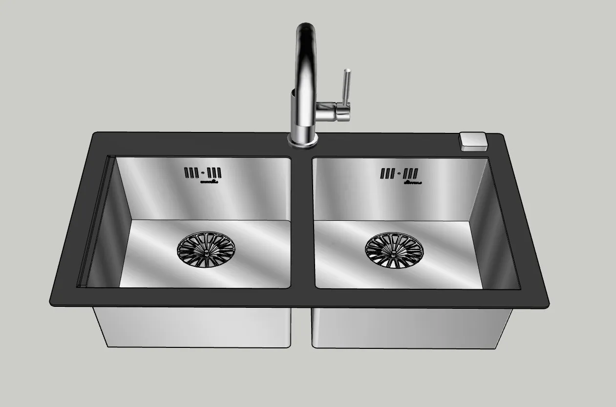厨房水池双槽水槽SU模型 SU模型免费下载_sketchup模型