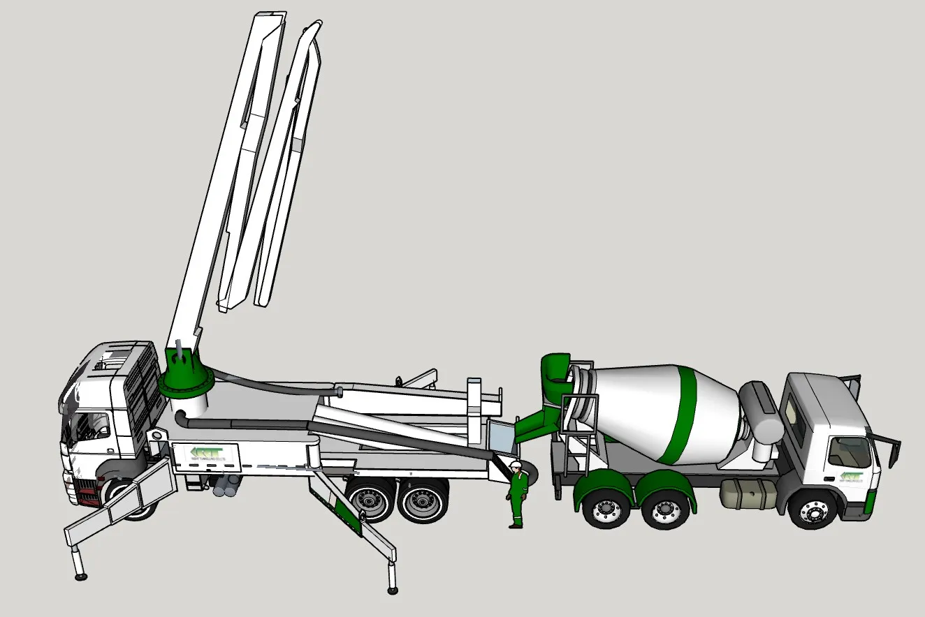 混凝土泵车组合SU模型 SU模型免费下载_sketchup模型