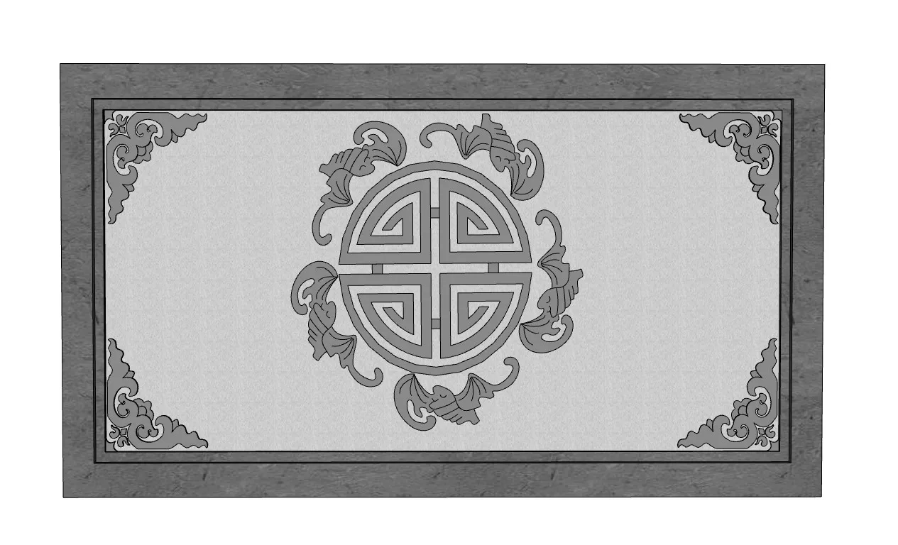 五福捧寿地面拼花浮雕SU模型 SU模型免费下载_sketchup模型