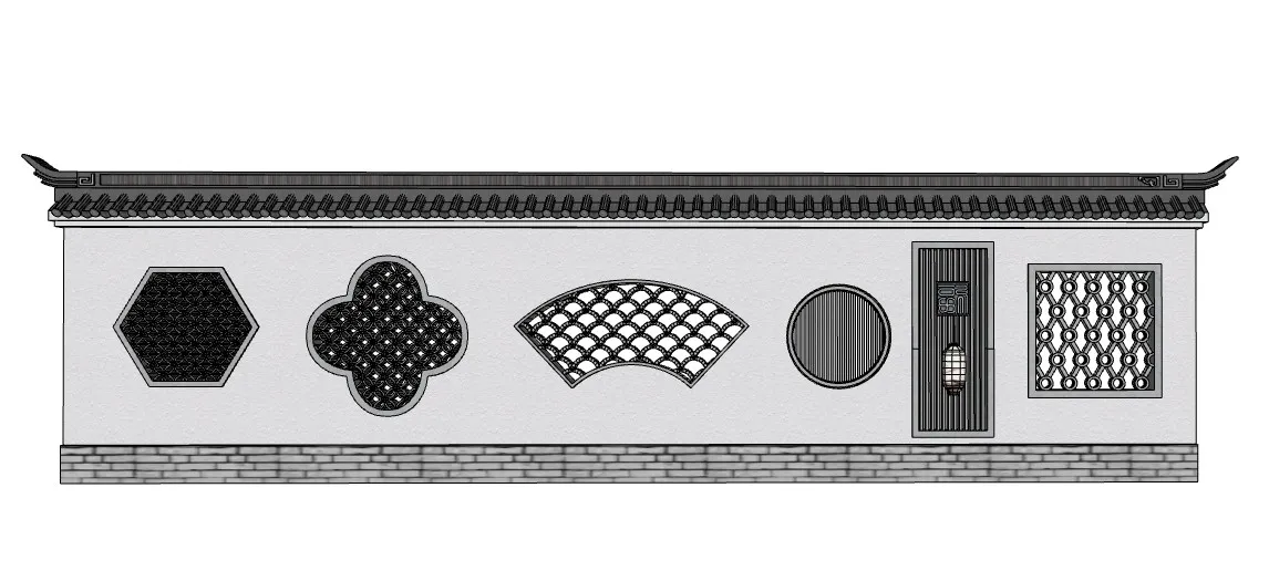 中式围墙花窗瓦冒SU模型 SU模型免费下载_sketchup模型