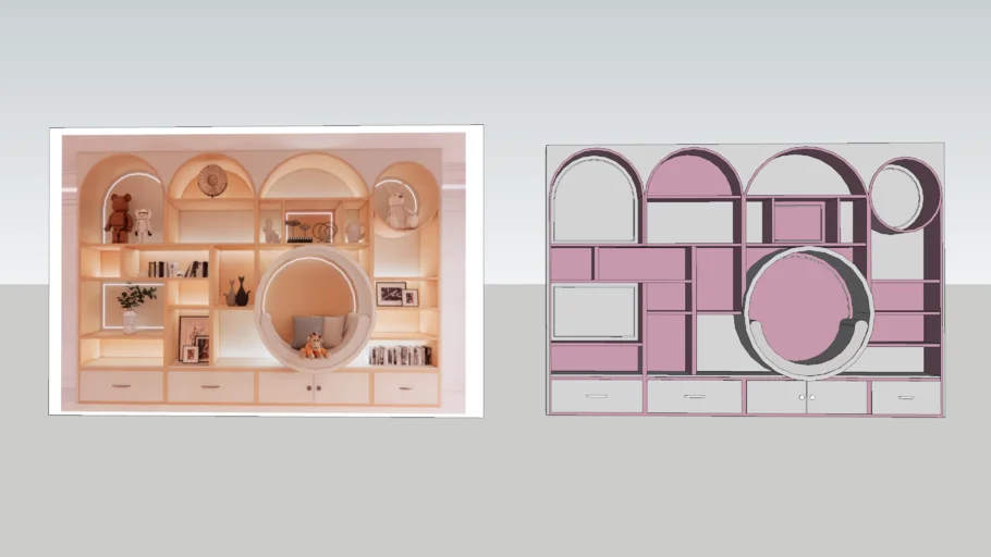 粉色展示架展柜SU模型 SU模型免费下载_sketchup模型
