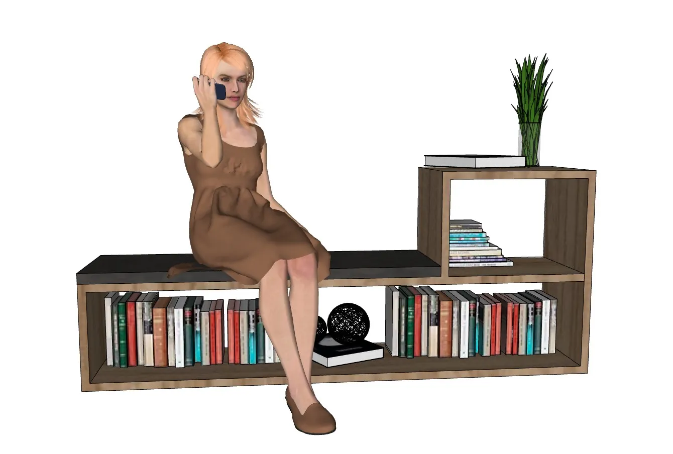 坐姿人物书架SU模型 SU模型免费下载_sketchup模型
