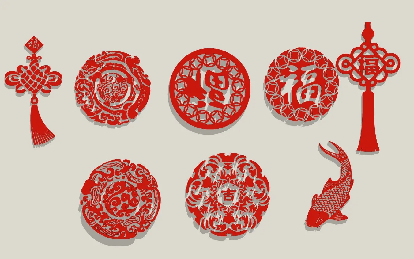 新春福字剪纸窗花SU模型 SU模型免费下载_sketchup模型