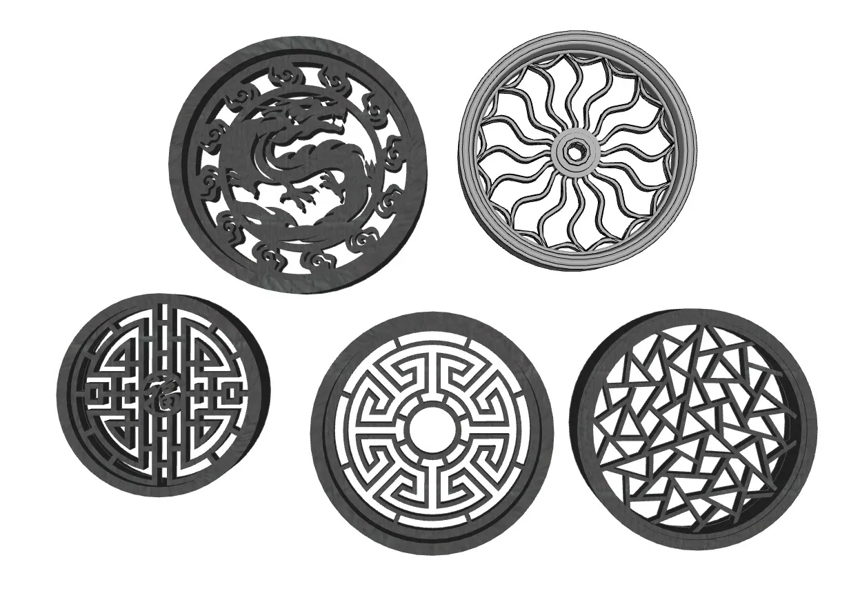 中式圆形镂空窗花SU模型 SU模型免费下载_sketchup模型