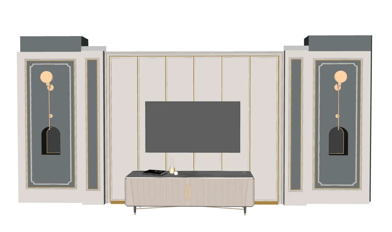 现代轻奢电视墙SU模型 SU模型免费下载_sketchup模型