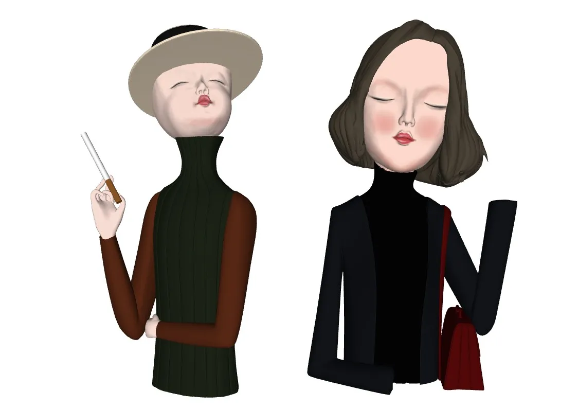 时尚女伴摆件SU模型 SU模型免费下载_sketchup模型