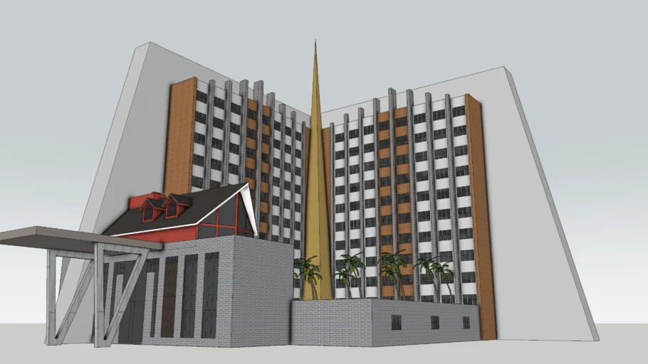 混搭风高层度假酒店SU模型 SU模型免费下载_sketchup模型