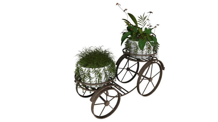 复古铁艺花车盆栽SU模型 SU模型免费下载_sketchup模型