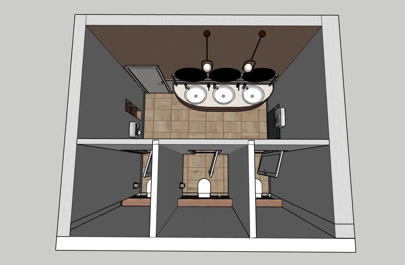 复古风女厕公共卫生间SU模型 SU模型免费下载_sketchup模型