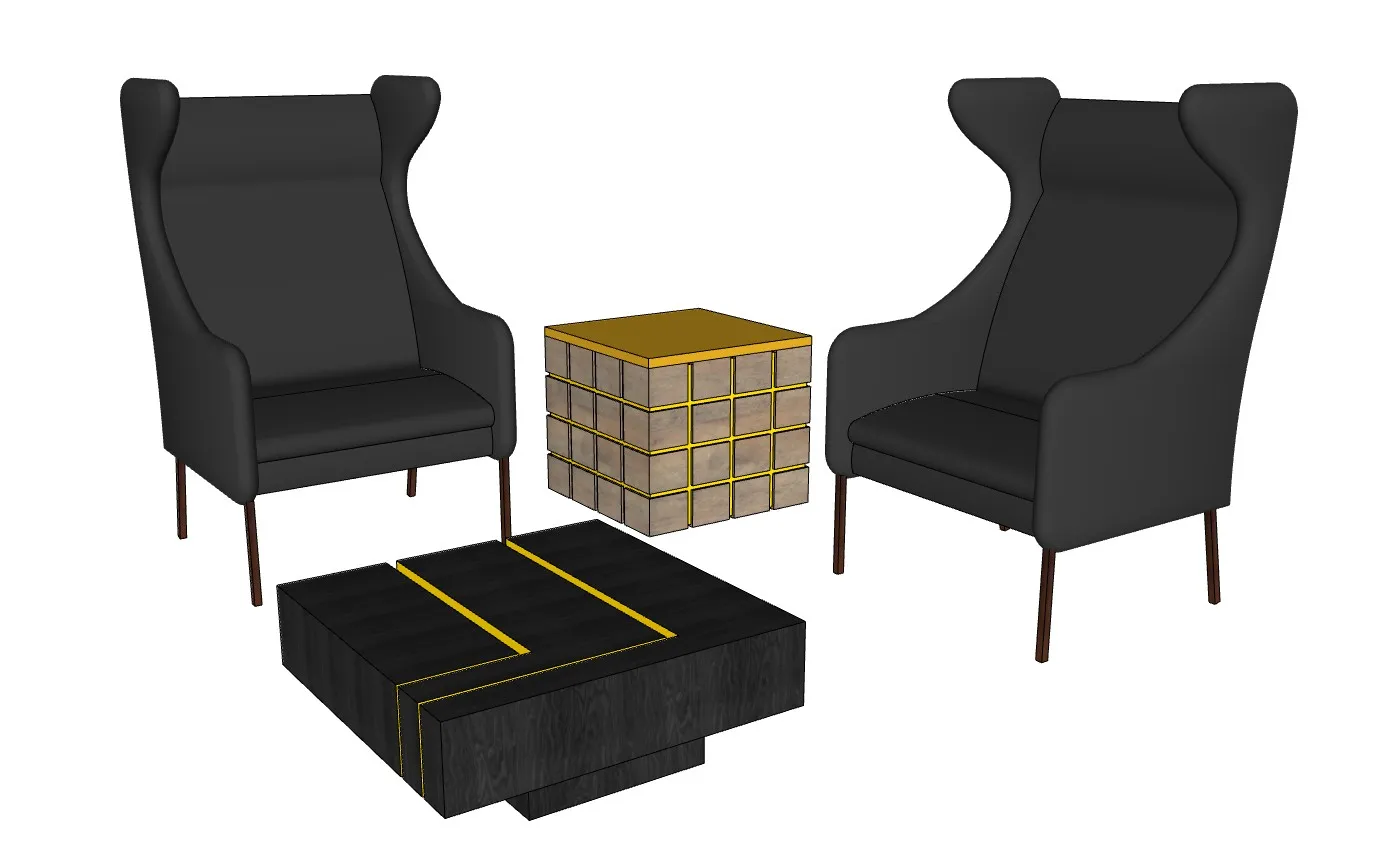 轻奢休闲椅茶几组合SU模型 SU模型免费下载_sketchup模型