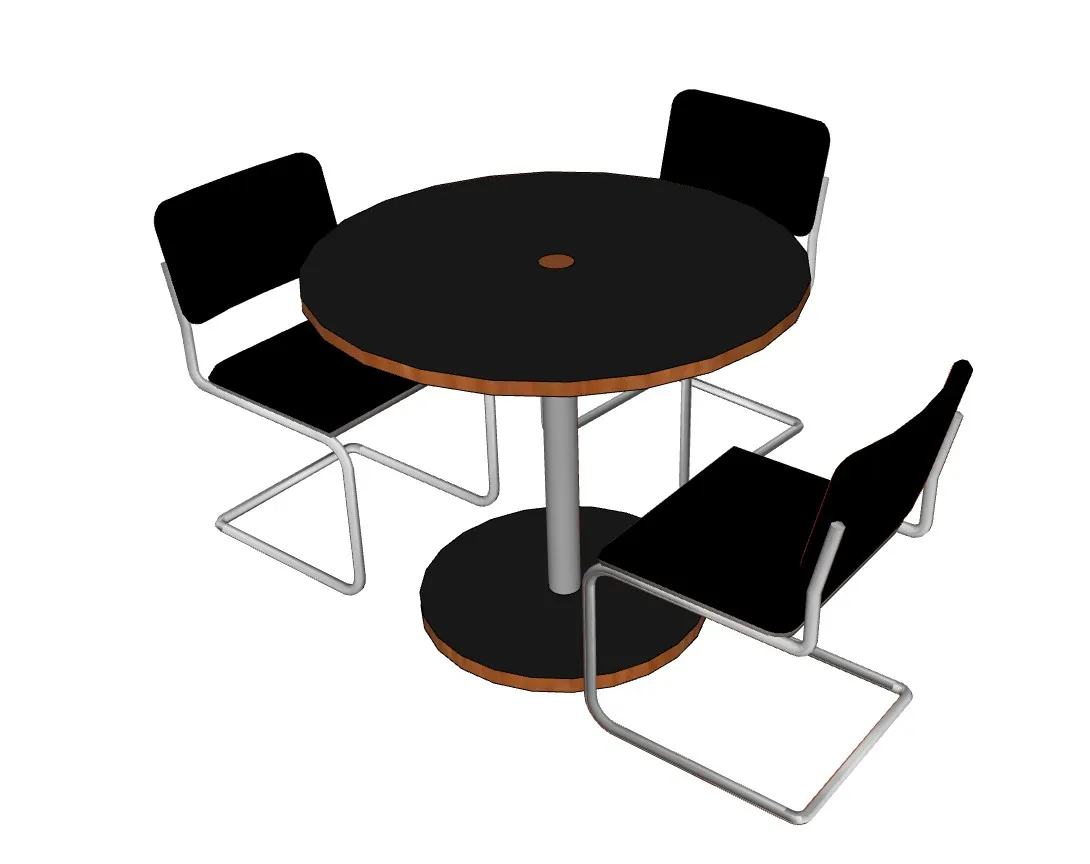 工业风小圆桌三椅洽谈SU模型 SU模型免费下载_sketchup模型