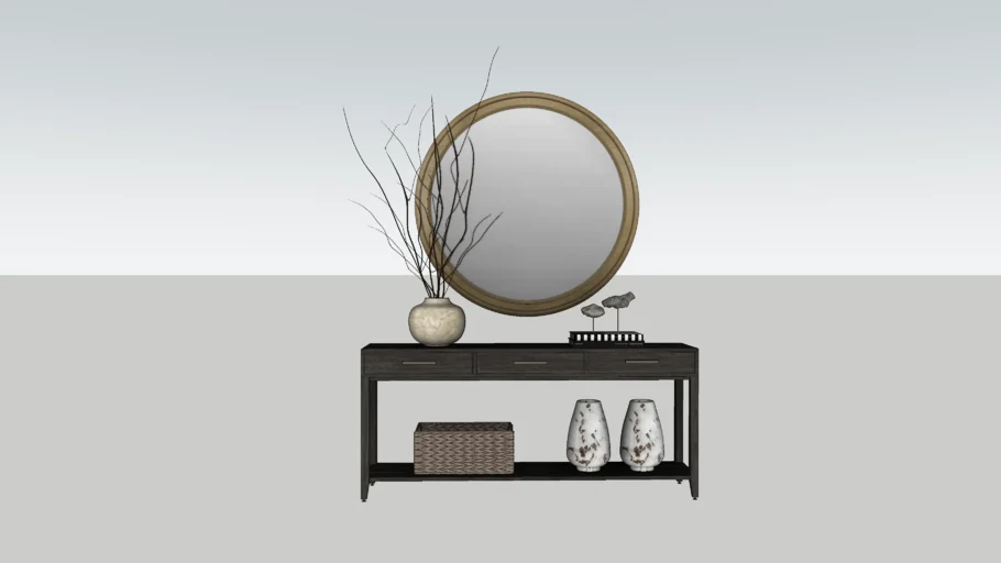 新中式玄关柜组合SU模型 SU模型免费下载_sketchup模型