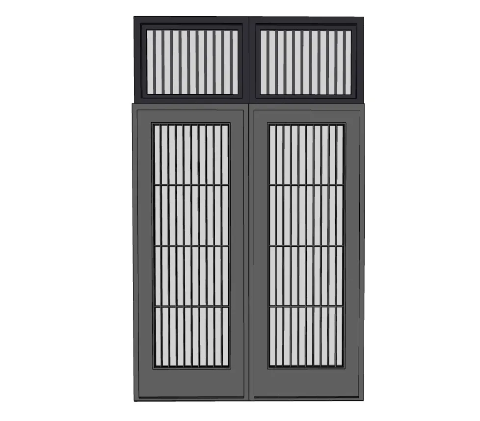 新中式竖条格栅双开门SU模型 SU模型免费下载_sketchup模型