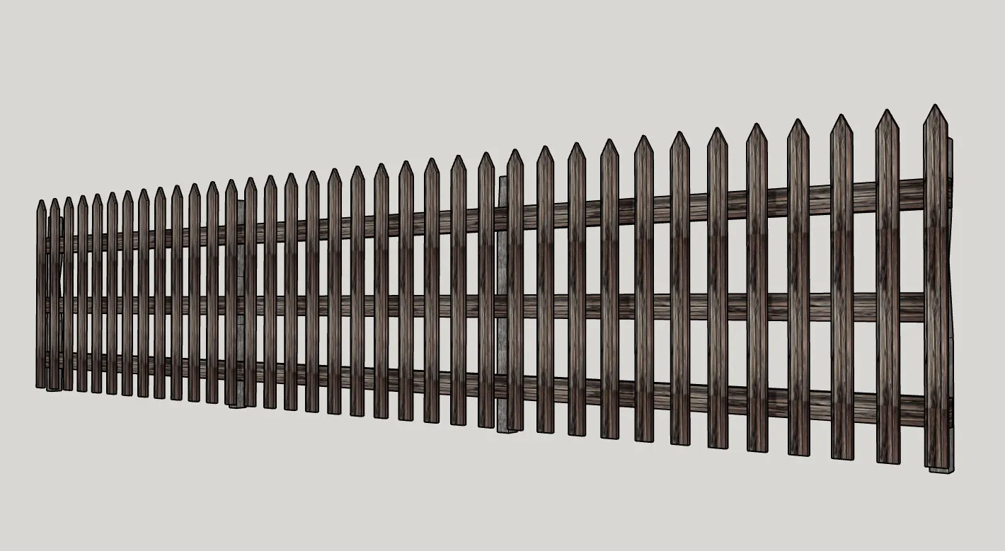 做旧木尖桩栅栏SU模型 SU模型免费下载_sketchup模型