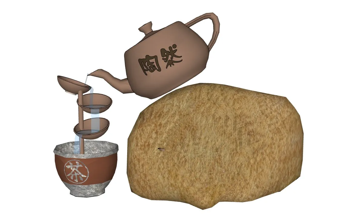 中式茶壶流水茶文化雕塑SU模型 SU模型免费下载_sketchup模型