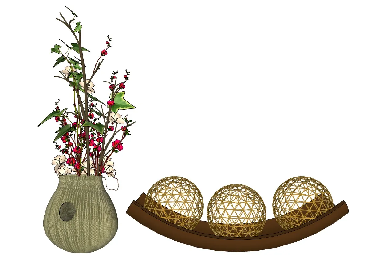 新中式花艺藤球摆件SU模型 SU模型免费下载_sketchup模型