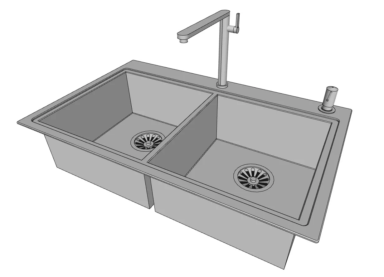 双水槽洗菜盆SU模型 SU模型免费下载_sketchup模型
