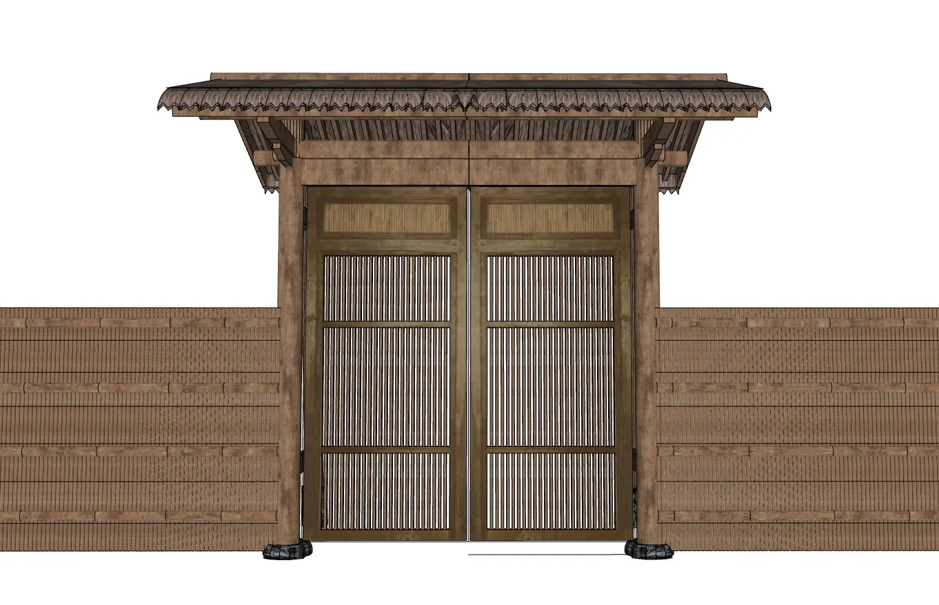 中式木构院子门庭院门SU模型 SU模型免费下载_sketchup模型