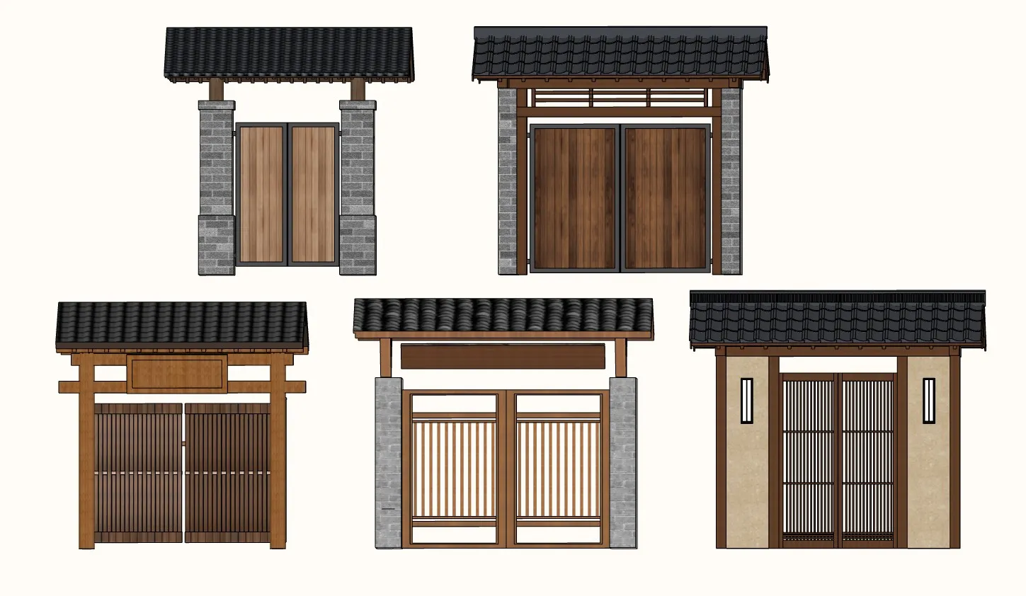 新中式院子门SU模型 SU模型免费下载_sketchup模型