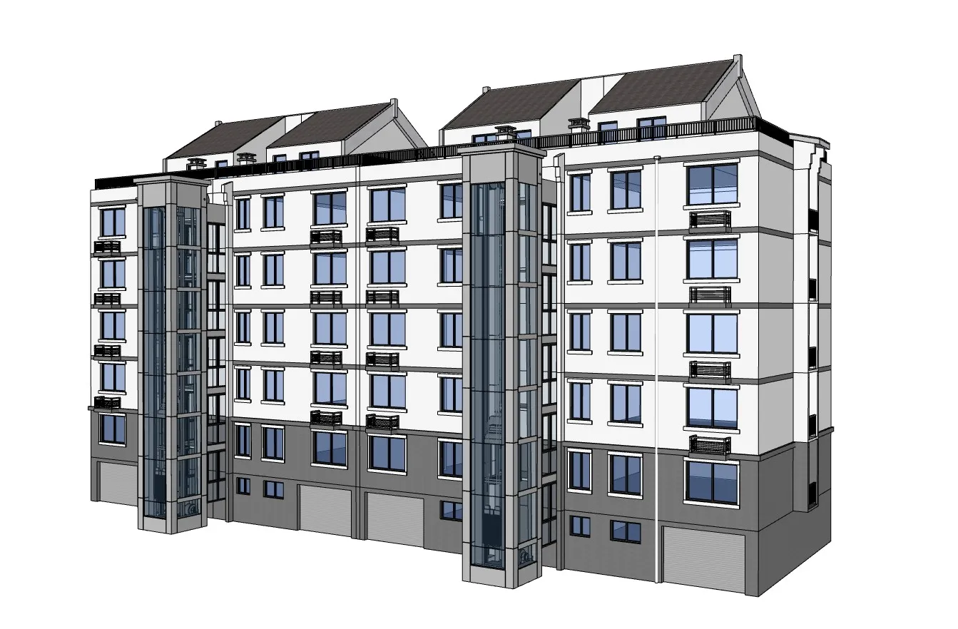 加装电梯居民楼SU模型 SU模型免费下载_sketchup模型