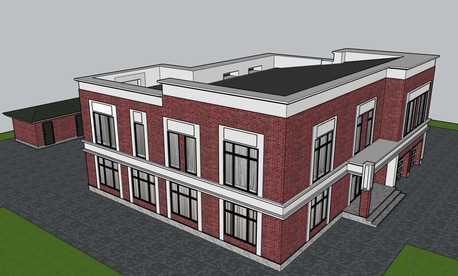 红砖房子别墅住宅SU模型 SU模型免费下载_sketchup模型