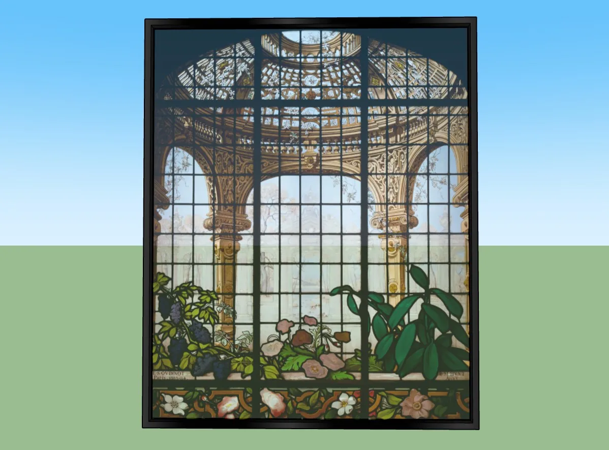 欧式彩绘玻璃屏风隔断SU模型 SU模型免费下载_sketchup模型