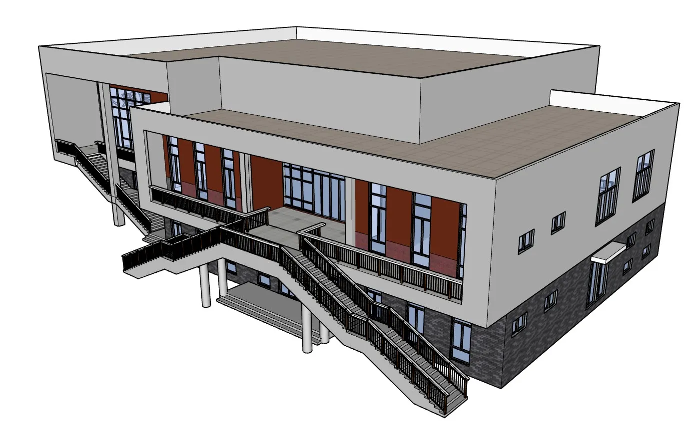 阶梯式校园食堂SU模型 SU模型免费下载_sketchup模型