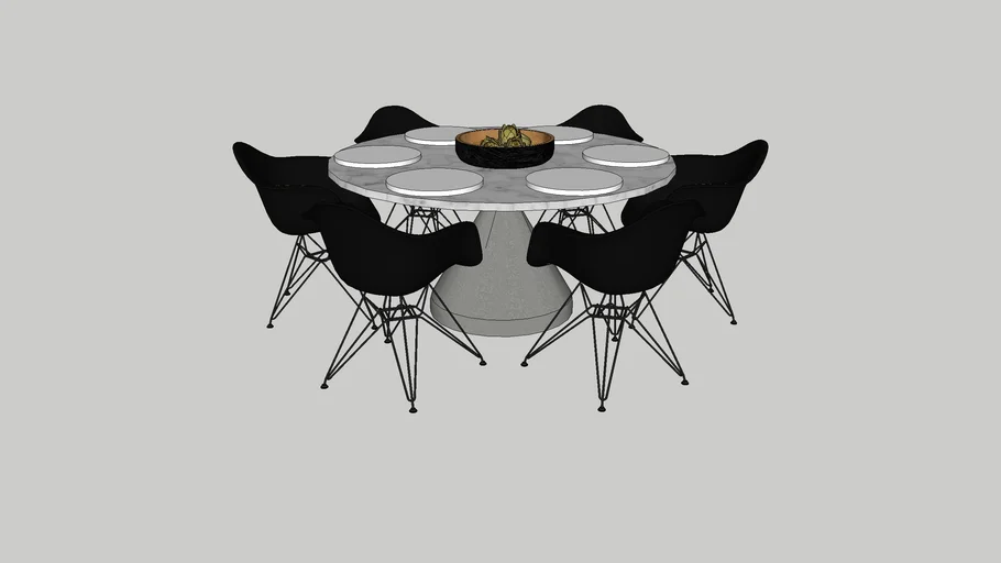 现代轻奢圆桌餐椅SU模型 SU模型免费下载_sketchup模型